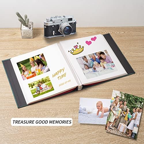Large Photo Album Self Adhesive 4x6 5x7 6x8 8x10 Pictures Scrapbook Magnetic Album DIY Scrap Book 60 Sticky Pages Linen Cover DIY Photo Album with A Metallic Pen and DIY Accessories(Drak Green) - Image 3
