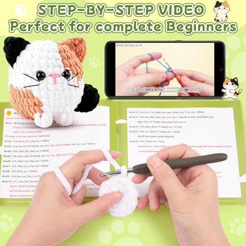Cat Crochet Kit for Beginners-Calico Cat Crochet Kits for Adults Kids, Crochet Starter Kit with Step-by-Step Video Tutorials,Crochet Animal Kits Learn to Crochet Kits for Adults Kids - Image 3