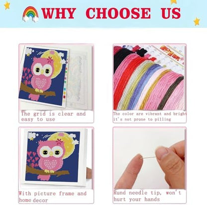 Lzyueyuan Owl Stamped Cross Stitch Kits for Beginners, Cross Stitch for Adults with Framed,Crafts for Girls 8-12 Embroidery Kit,11CT Cross-Stitch Arts and Crafts for Adults 8.7inX8.7in - Image 5