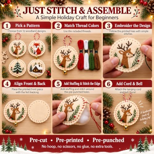 Christmas Embroidery Kit, 12PCS DIY Ornament Set for Beginners - Image 5