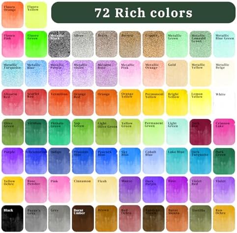 Artecho Watercolor Paint Set, 72 Colors with Metallics, Travel Case - Image 2