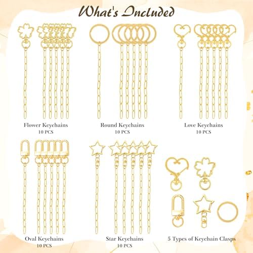 Ecoofor 50 Set Keychain Making Kit, 5 Style Metal Keychain Clips with Swivel Snap Hooks, Lobster Clasps, Key Rings & Extender Chains for DIY Crafts, Jewelry, Bags, Keychains & Gift Accessories - Image 3