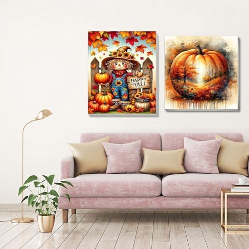 2 pack Fall Pumpkin Paint by Numbers Kit for Adults Beginner With Framed,Scarecrow Easy Adult Paint by Number Kits on Canvas DIY Painting for Beginners Art by Numbers for Home Wall Decor 10x12 Inch - Image 3