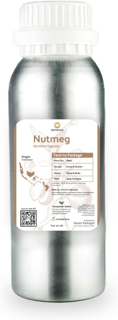 Nature Packaged Nutmeg Essential Oil - Direct from Central Java, Indonesia - Pure Essential Oils for Diffusers, Muscle Relief and Aromatherapy | Premium Therapeutic Grade (2lbs)