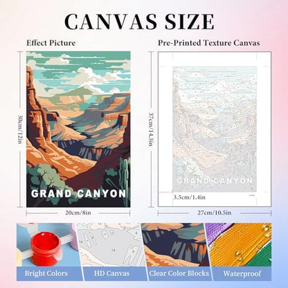 6 Pack Paint by Numbers Kit for Adults, National Parks Canvas Painting Set - Image 3