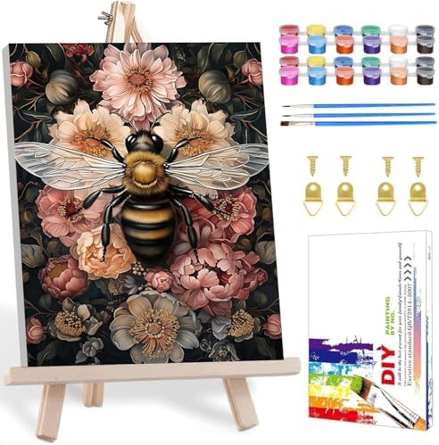 Framed Paint by Numbers Kit for Adults with Wooden Easel, Bee, 16x20 inch by MANDUN