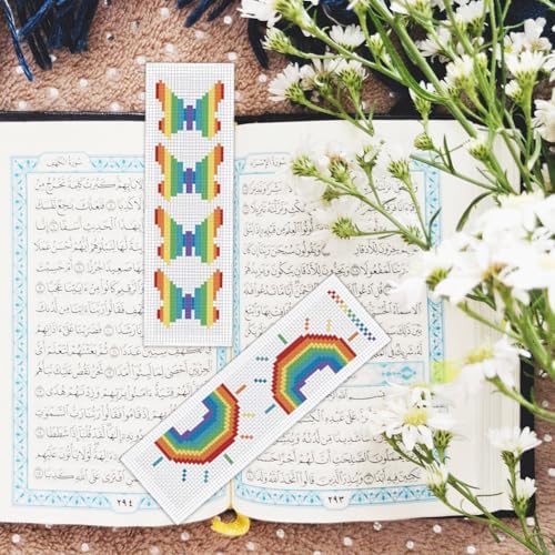 BEUNITONE Cross Stitch Bookmark Kit 6 Pcs Rainbow DIY Bookmarks Cross Stitch Kits for Adults Beginners Love Heart Pre-Sorted Floss Cross-Stitch Stamped Embroidery Kit with Instruction 8''x2.4'' - Image 6