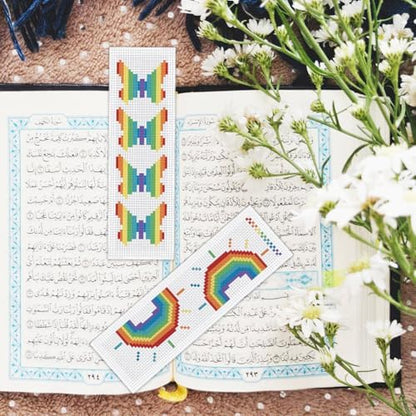 BEUNITONE Cross Stitch Bookmark Kit 6 Pcs Rainbow DIY Bookmarks Cross Stitch Kits for Adults Beginners Love Heart Pre-Sorted Floss Cross-Stitch Stamped Embroidery Kit with Instruction 8''x2.4'' - Image 6