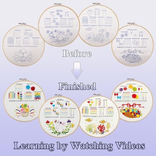 VIVIDOX 4 Sets Embroidery Kit for Beginners with Stitch Video, Cross Stitch Kits for Adults, Hand Craft Lover, Starters Easy Practice with Stamped Pattern, Hoop, Needles, Scissors, Tools & Instruction - Image 5
