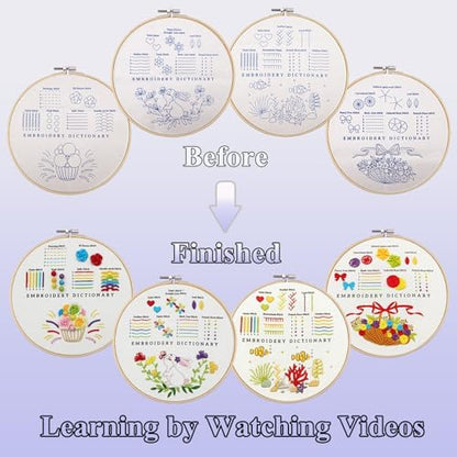 VIVIDOX 4 Sets Embroidery Kit for Beginners with Stitch Video, Cross Stitch Kits for Adults, Hand Craft Lover, Starters Easy Practice with Stamped Pattern, Hoop, Needles, Scissors, Tools & Instruction - Image 5