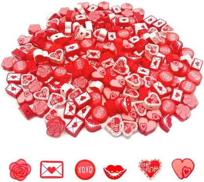 100 Pcs Valentine's Day Polymer Clay Beads Mixed Heishi Spacer Beads Supplies for DIY Bracelet Earring Necklace Jewelry Making - Image 3
