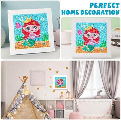QEUOYSS Diamond Art Kit for Kids with Wooden Frame Art and Crafts for Kids Ages 6-8 -10-12 Easy to DIY Diamond Art for Kid and Adult Beginners Home Wall Decoration (Mermaid) - Image 6