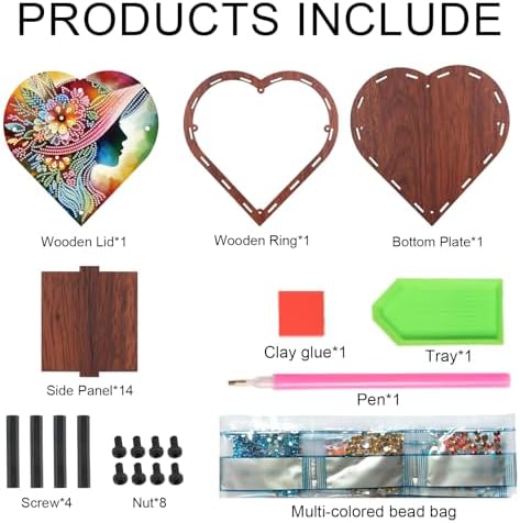 DIY Diamond Painting Storage Box Kit – Heart-Shaped Wooden Special Shaped Diamond Art Organizer, Decorative Gift Case for Jewelry, Accessories & Desktop Ornament (Elegant Lady) - Image 3