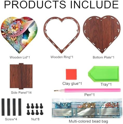 DIY Diamond Painting Storage Box Kit – Heart-Shaped Wooden Special Shaped Diamond Art Organizer, Decorative Gift Case for Jewelry, Accessories & Desktop Ornament (Elegant Lady) - Image 3