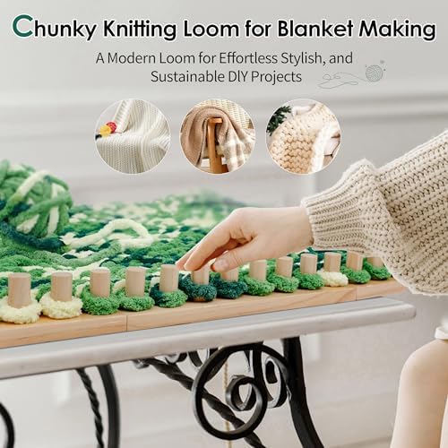 Zlshmoee 64'' Wooden Chunky Blanket Knitting Loom, Chunky Knitting Loom for Blanket Making, Large Adjustable Wood Loom Kit for Bulky Yarn Projects, Scarves, Throws and DIY Blankets - Image 6