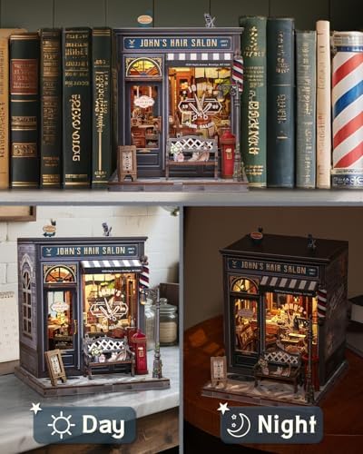 Book Nook Kit, DIY Miniature Dollhouse Kit, Barbershop Booknook Building Kit, 3D Wooden Puzzle for Adults, Tiny House, Decorative Bookshelf Home Decor, Crafts Gifts for Adults (John's Hair Salon) - Image 6
