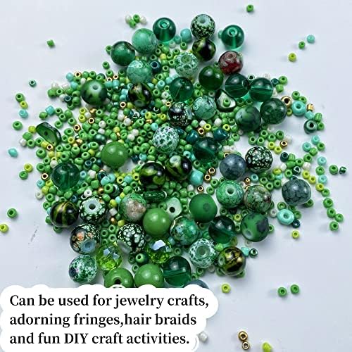 Assorted Glass Resin Beads Multi Size Colors Smooth Cracked Gravel Millet Spacer Beads for Bracelets Necklace Earring DIY Jewelry Making Craft(Grass Green Series) - Image 5