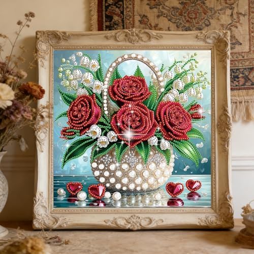 jinglinhh Red Rose Flowers Lily of the Valley Special Shaped DIY Diamond Art Painting Kit for Adults Beginners, Partial Drill Crystal Rhinestone Gem Art Craft Home Wall Decor 30x30cm - Image 6