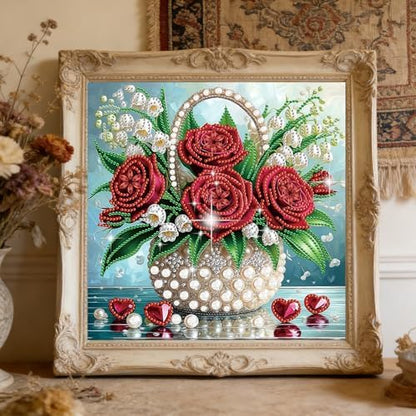 jinglinhh Red Rose Flowers Lily of the Valley Special Shaped DIY Diamond Art Painting Kit for Adults Beginners, Partial Drill Crystal Rhinestone Gem Art Craft Home Wall Decor 30x30cm - Image 6