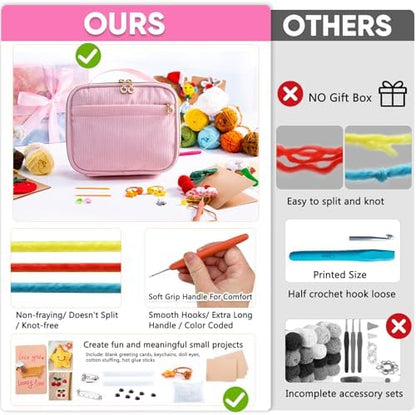 MYBAGZING Crochet Kit for Beginners, Complete Starter Set with Yarn, Ergonomic Crochet Hooks, Needles, Crochet Accessories and Suppliers for Crochet Beginner Projects, Knitting Kit for Adult - Image 6