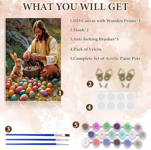 NAIMOER Easter Paint by Numbers Kits for Adults Beginner with Wooden Framed, Jesus Rabbit Color by Numbers on Canvas Painting Kits for Adults, Easy Paint DIY Acrylic for Home Wall Decor 8X12 Inch - Image 4