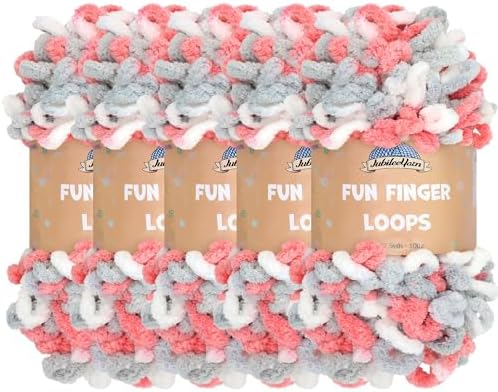 JubileeYarn Fun Finger Loops Yarn - Red Grey White - 5 Skeins by BambooMN