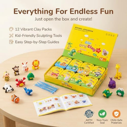 Air Dry Clay Kit for Kids - 12 Animal Design Projects, 48 Colors - Ultra Soft Non-Toxic Clay | Gifts, Crafts & Party Favor - Image 3