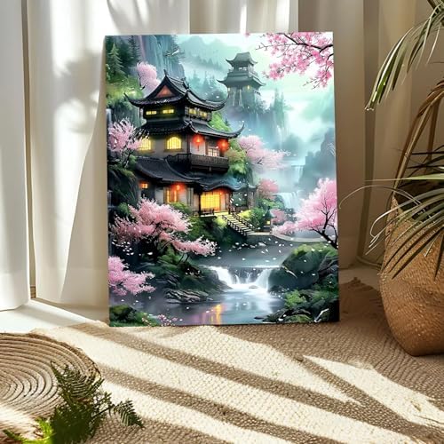 Beautiful Landscape Temple Paint by Numbers Kits for Adults, Paint by Number Beginner, Cherry Blossom, Canvas Painting by Numbers for Adults, Easy Oil Painting Kits for Gifts Home Decor 16x20 Inch - Image 6