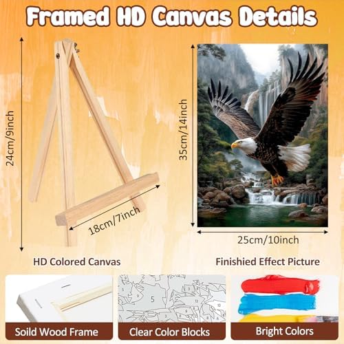 MAXBYE Eagel Framed Paint by Numbers Kits for Adults with Wooden Easel, Easy DIY Adult Paint by Number Kits on Canvas, Paintings Kit for Beginners Gift Home Wall Garden Decor 10×14 Inch - Image 3