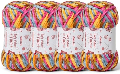 4x100g Fluffy Velvet Chenille Yarn for Crocheting and Knitting, 4x80m (87.5yd) Baby Yarn for Crocheting Soft, Crochet Chunky Yarns Amigurumi Yarns (4 Sunrise) by OMoiut