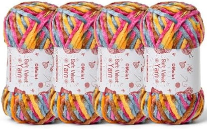 4x100g Fluffy Velvet Chenille Yarn for Crocheting and Knitting, 4x80m (87.5yd) Baby Yarn for Crocheting Soft, Crochet Chunky Yarns Amigurumi Yarns (4 Sunrise) by OMoiut