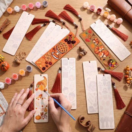 Kosiz 12 Pcs Fall Thanksgiving Paint by Number Kit for Adult Wood Bookmark - Image 2