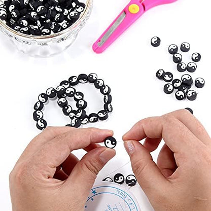 100pcs Black Yin Yang Polymer Clay Spacer Beads for Women Jewelry Making DIY Bracelet Necklace Hair Clip Accessories (Black Yin Yang) - Image 5
