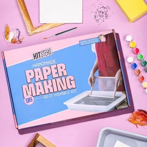 KITSTERS DIY Handmade Paper Making Kit | Make Recycled Textured Paper | DIY Kit for All - Men & Women | Craft Kit - Mould & Deckle Included | Adult Hobbies | New Crafts to Try by Kitsters