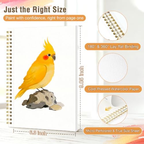 Creazic Watercolor Workbook for Adult Beginners, Pre-Sketched Bird Watercolor Coloring Book, Easy Step-by-Step Watercolor Tutorial on 140lb Paper, Spiral-Bound for Relaxation & Creative Art Practice - Image 7
