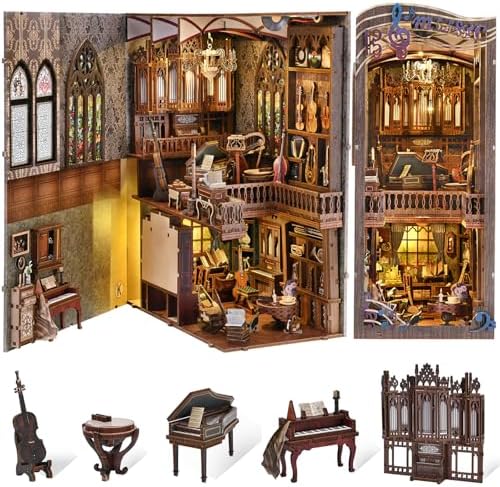 fifijoy Book Nook Kit - Timeless Melody DIY Miniature House Kit, 3D Wooden Puzzle Bookend Bookshelf with LED Light for Adults (Timeless Melody) by fifijoy