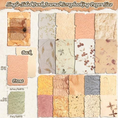 226 Sheets Vintage Scrapbook Paper Kit with Photo Tapes, Textured Scrapbooking Supplies Craft Paper for Junk Journal Supplies Planner Mixed Collage Materials Embellishments - Image 4