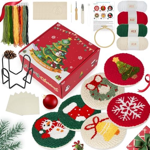 UHAPEER 6PCS Christmas Punch Needle Kit, Punch Needle Embroidery Kit by UHAPEER