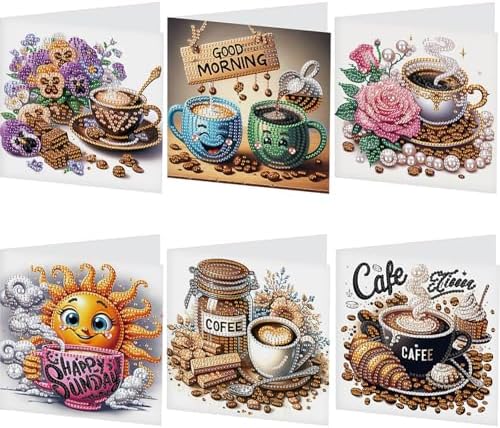 Diamond Art Cards with Envelopes–6PCS DIY Diamond Painting Greeting Cards Kit | Card Making Kit with Bling for Adults & Beginners | Birthday,Holiday & Thank You Cards (Afternoon Tea) by Unknown