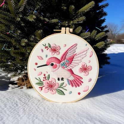 JJFox Embroidery Kit for Beginners and Adults, DIY Hand Embroidery Starter Kit with Cute Pattern, Cross Stitch Needlepoint Set with Hoop, Threads and Instructions (Hummingbird) - Image 4