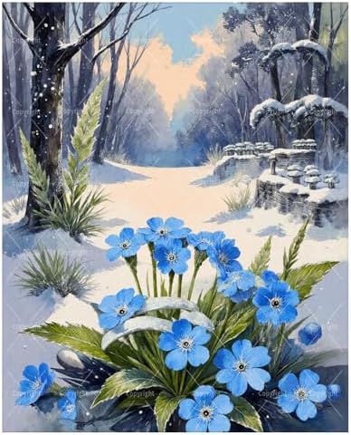 Winter Paint By Numbers Kit For Adults - Diy Blue Flowers Snowy Path Painting On Canvas 16X20 In, Acrylic Paint Set, Suitable For Beginners, Wall Art Decor Art For Home Decoration Or Gifts, Unframed by Unknown