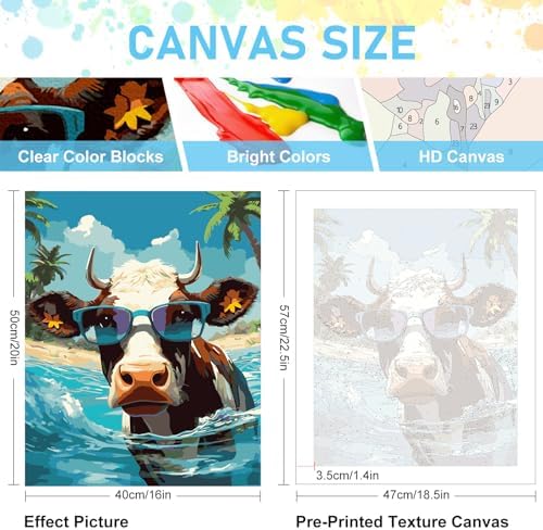 Paint by Numbers Kit for Adults, Beach Cow DIY Acrylic Canvas Painting Set - Image 2
