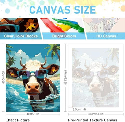 Paint by Numbers Kit for Adults, Beach Cow DIY Acrylic Canvas Painting Set - Image 2
