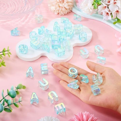 FASHEWELRY 50Pcs Vowel Large Letter Beads, 20mm Big Acrylic Alphabet Beads, Large Hole Paracord Bead for Bracelets Necklaces Bag Charms Shoelaces Keychains Lanyards (Sky Blue) - Image 3