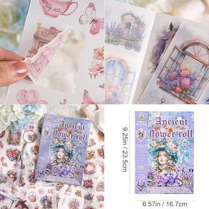 Aesthetic Washi Sticker Book,426pcs Scrapbook Stickers for Adults Pre-Cut Bullet Journal Stickers for Scrapbooking Supplies Vintage Ladies Flowers Sticker for Journaling Ephemera for Junk Journals - Image 6