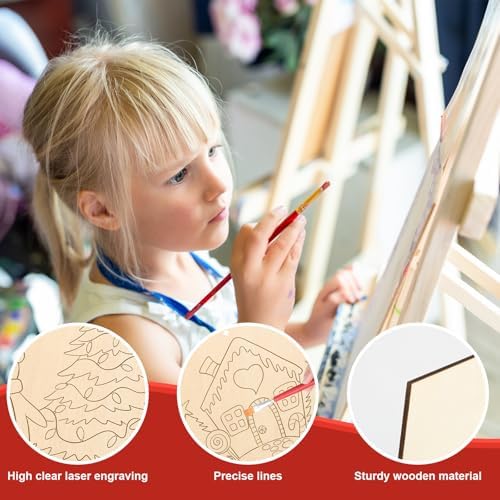 COCHIE 10 Pieces Large Christmas Unfinished Wood Crafts to Paint for Adults, Bulk Winter Predrilled Wooden Ornaments for Painting, Peppermint Candy House Paintable Wood Slices Craft Supplies - Image 3