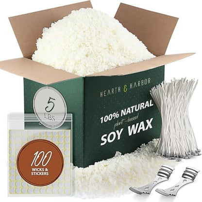 Hearth & Harbor Organic Candle Wax, Updated 5 lbs Soy Wax for Candle Making by HearthHarbor