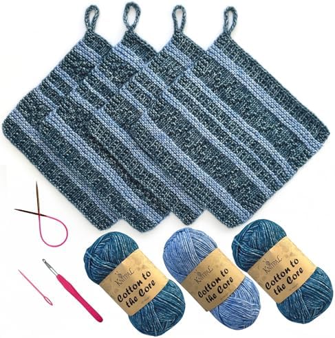 KnitPal Dishcloth Knitting Kit for Beginners (Jean Blue + Sky Blue) by KnitPal