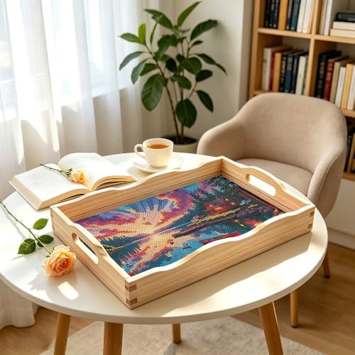 DIY Diamond Painting Wooden Serving Tray Kit, Adult Craft Gem Art Tray with Handles, Multipurpose Fruit Snack Platter for After-Work Chat & Home Decor (Scenery, 7.8×11.8in) - Image 6