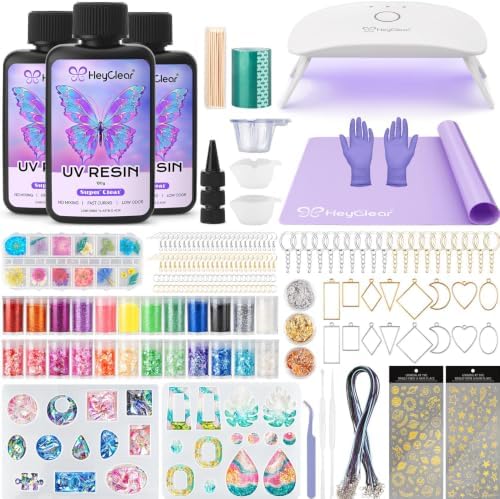 HeyClear 300g UV Resin Molds Kit with Light for Jewelry Making, Keychains by HeyClearResin